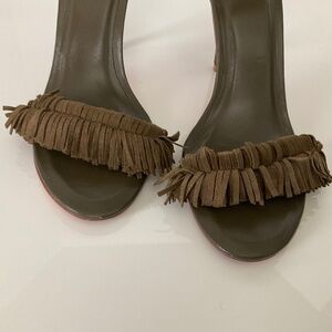 Joie Genuine Leather Fringe Heels Women 8.5 / EU 38.5 Olive Green Sandals